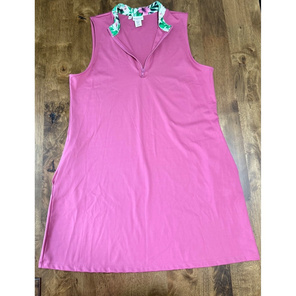 EUC Womens Tommy Bahama golf tennis dress pink collar zip size XL stretch pocket